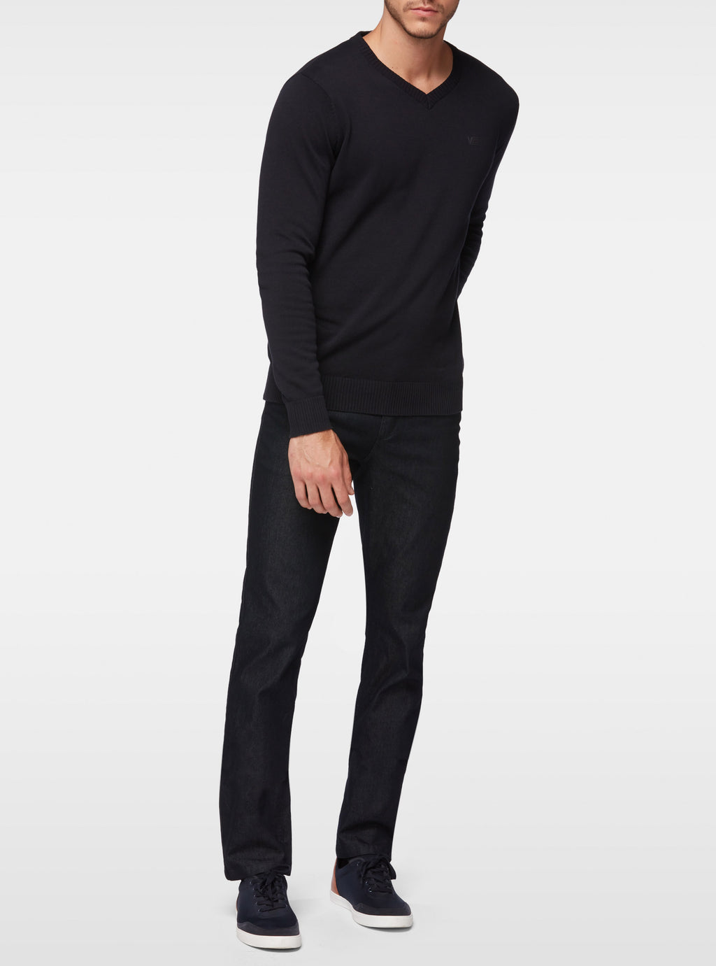 Pull col V basique marine