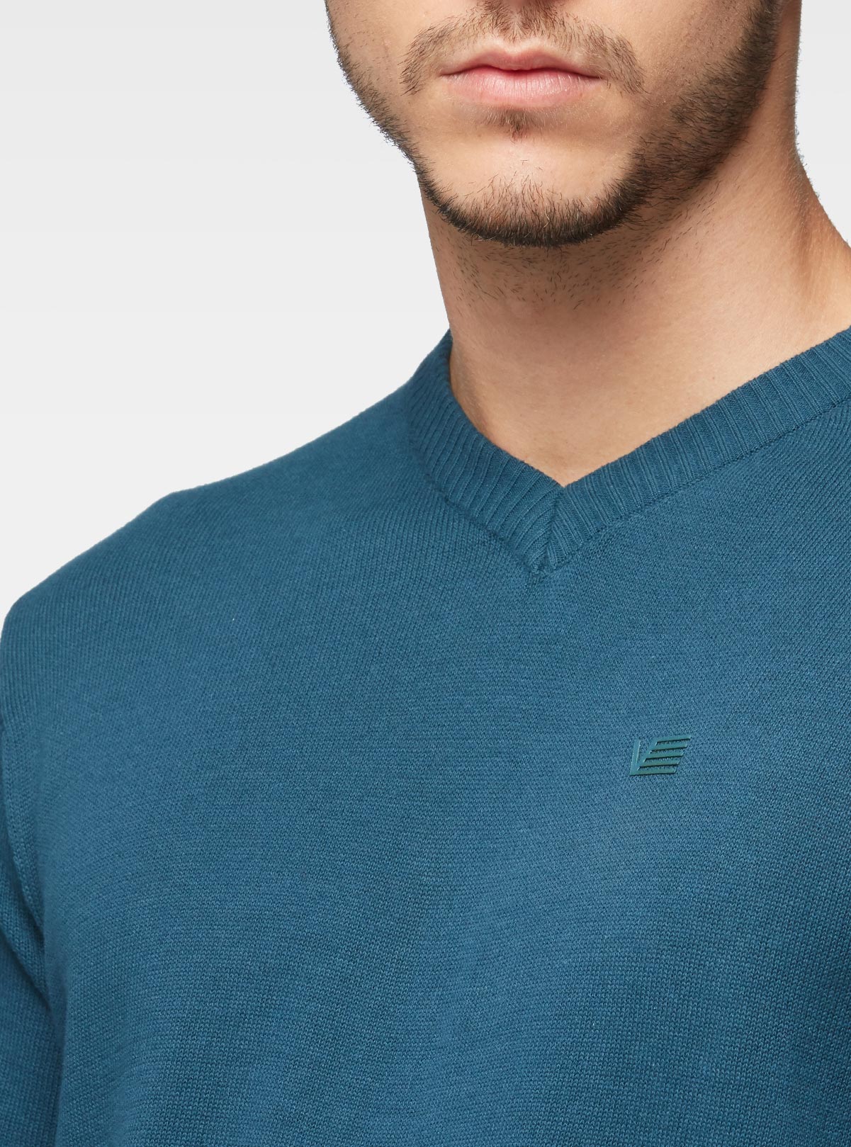 Pull col V basique teal
