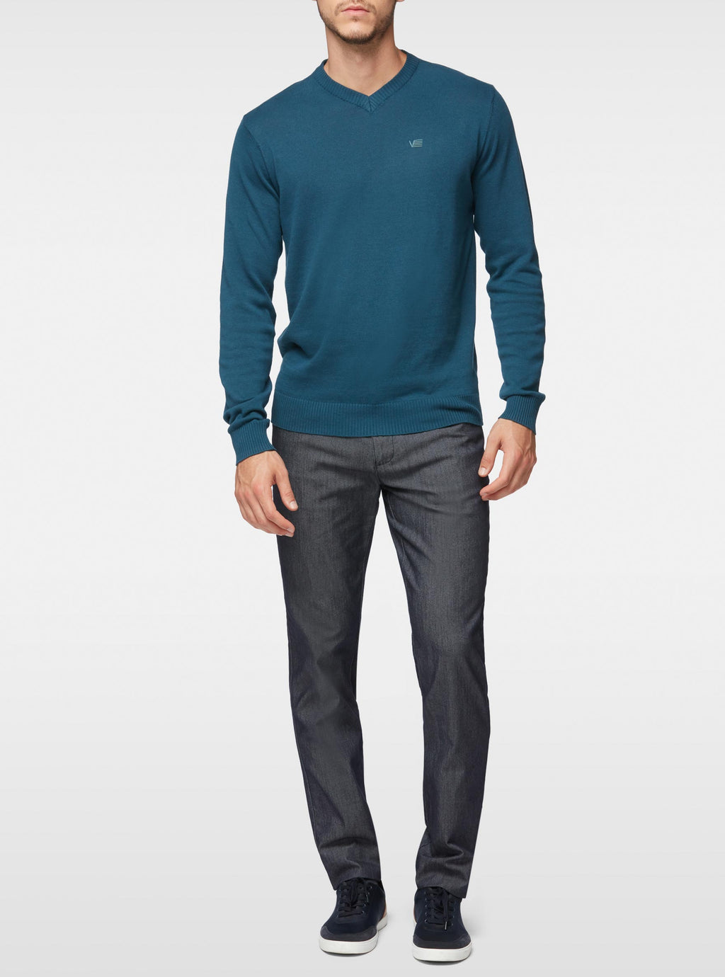 Pull col V basique teal