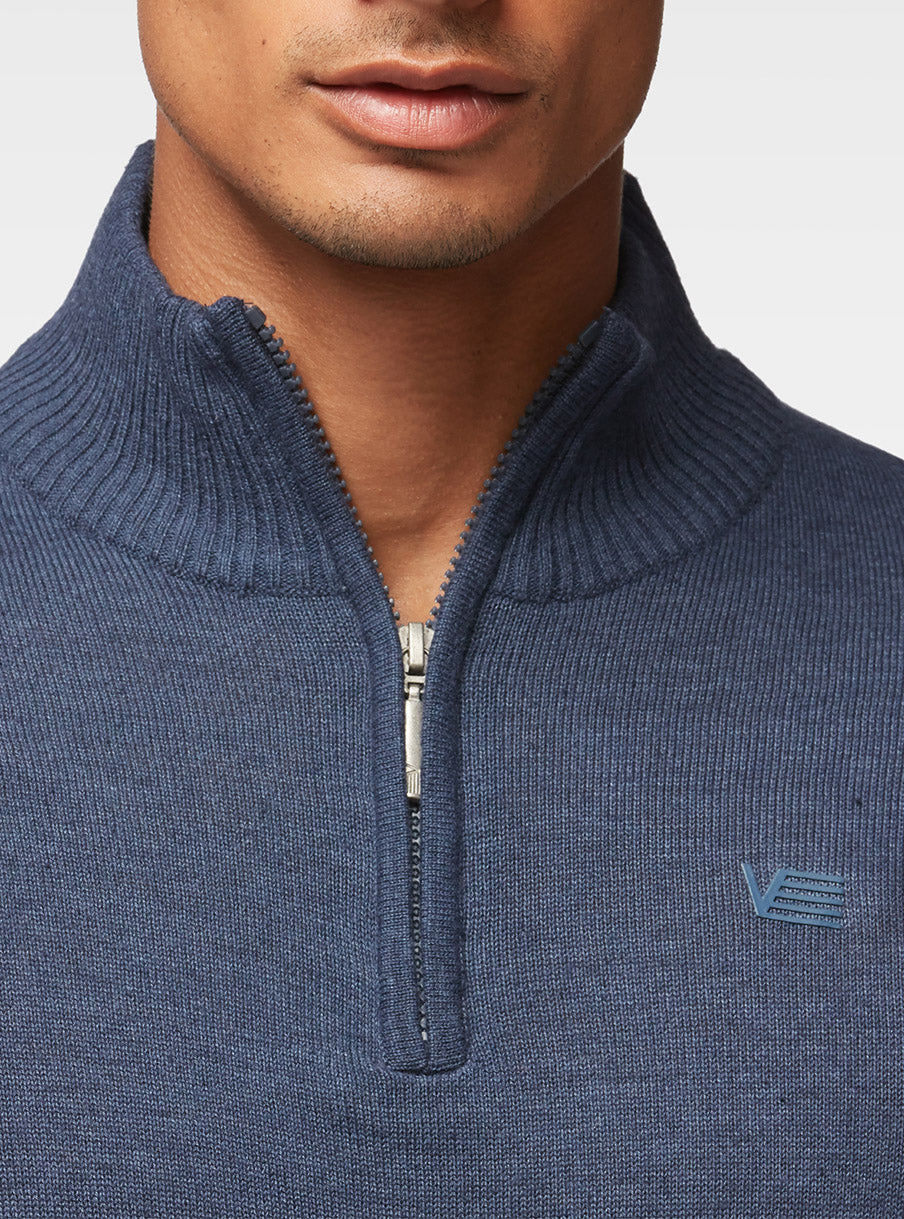 Pull à demi zippé basique marine mix