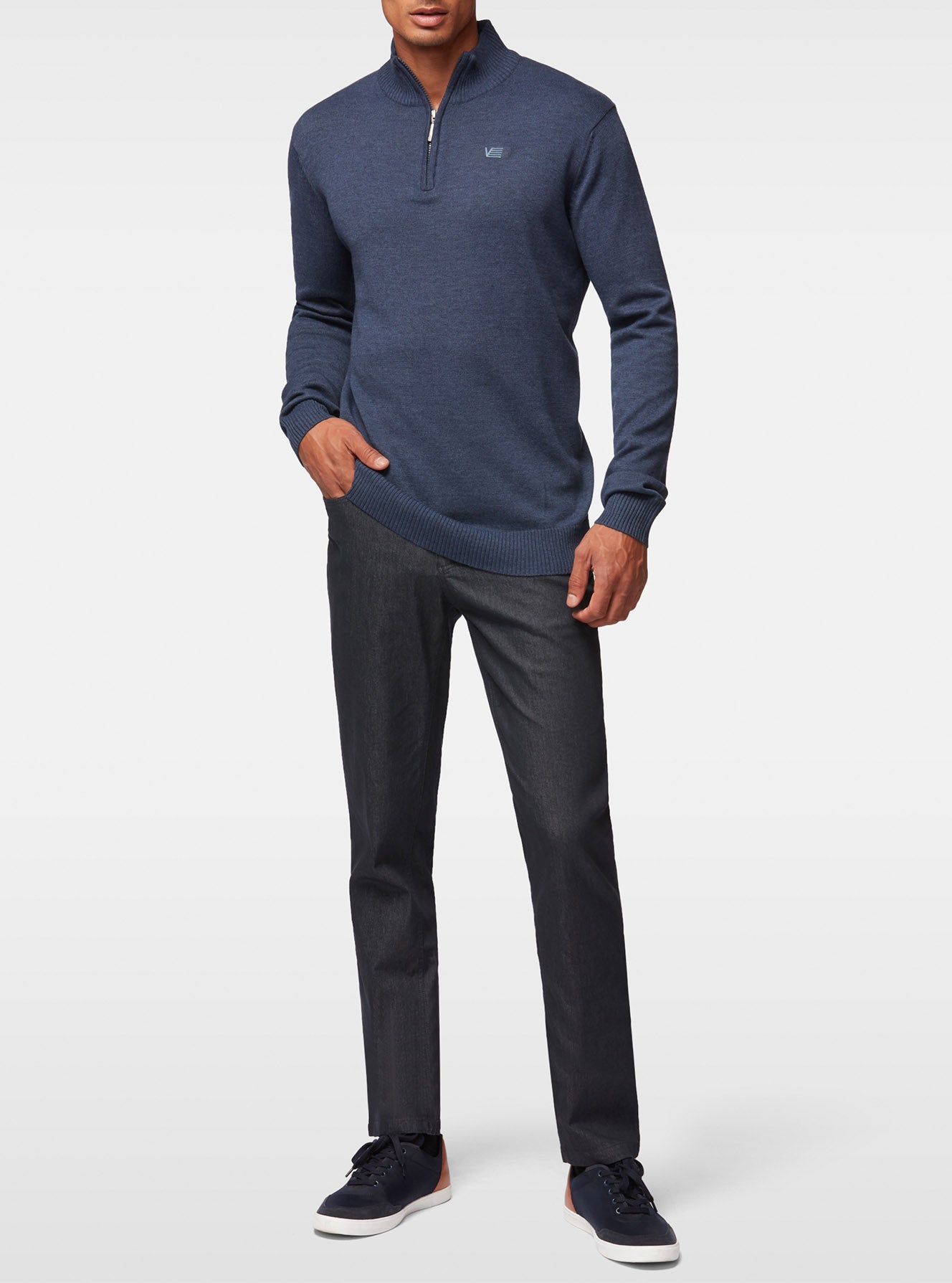 Pull à demi zippé basique marine mix