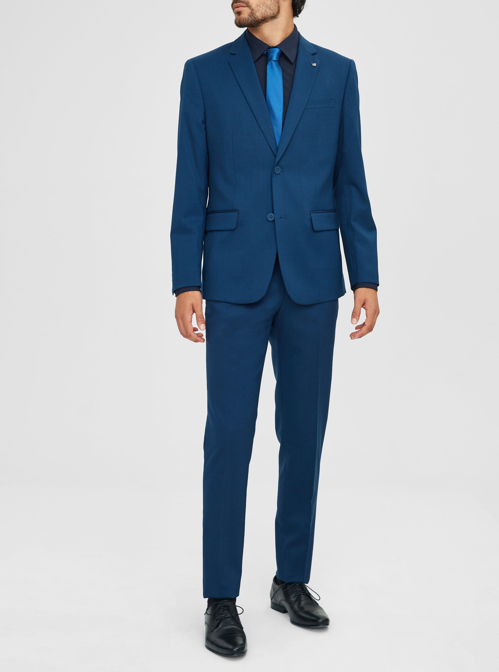 Veston basique léger tissé en laine et polyester ultramarine