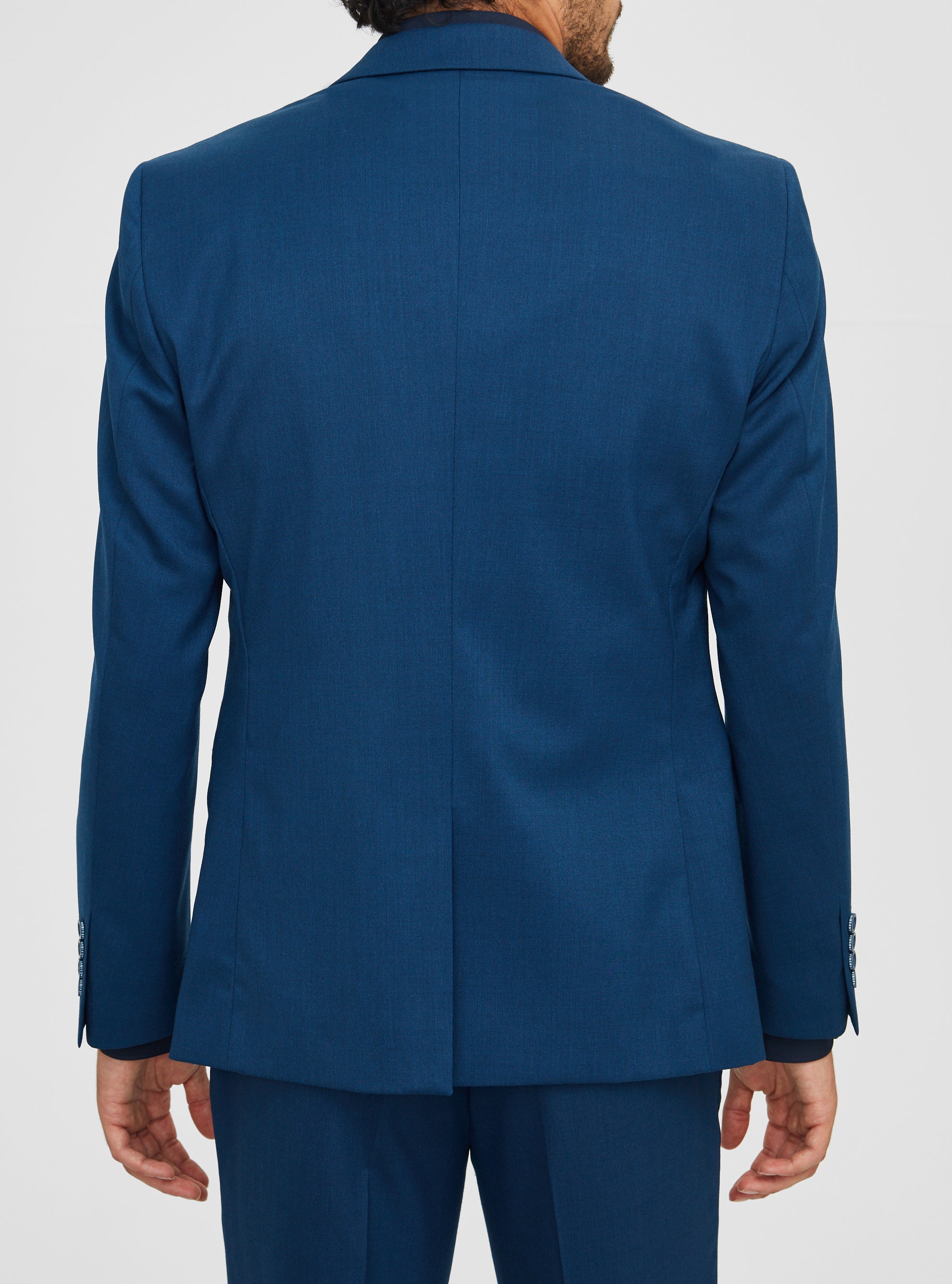 Veston basique léger tissé en laine et polyester ultramarine