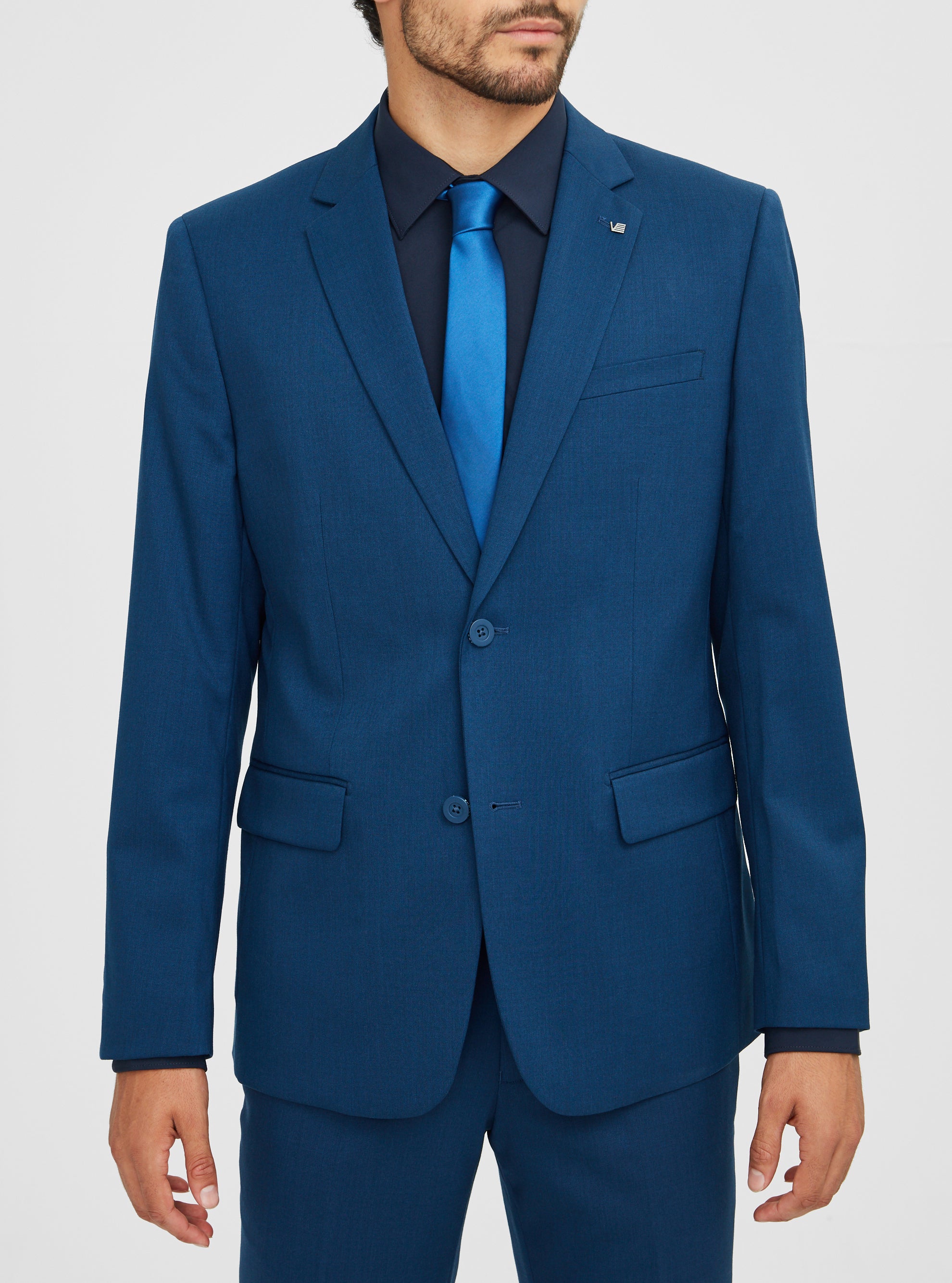 Veston basique léger tissé en laine et polyester ultramarine