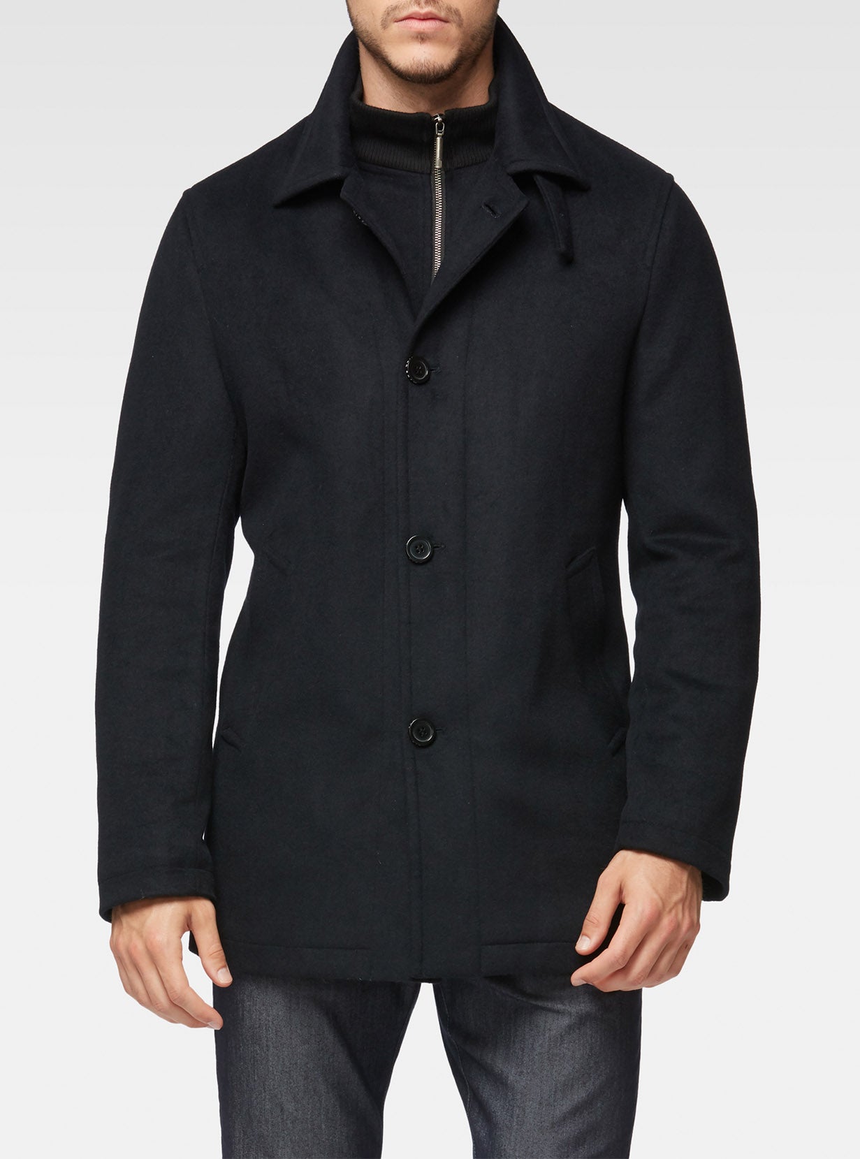 Manteau marine en laine semi ajustée