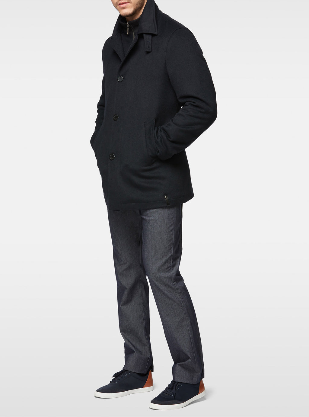 Manteau marine en laine semi ajustée